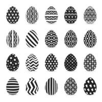 Eggs set black style isolated on white background with different pattern for greeting card vector