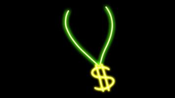 Animation green neon light necklace shape on black background. video