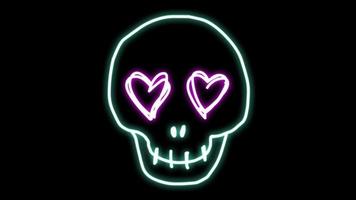 Animation blue neon light skull shape on black background. video