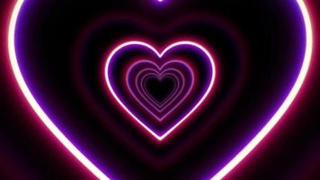 Animation red neon light hearts shape floating isolate for Valentine's day background. video