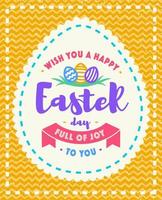 Vector easter greeting card with wish you a happy easter day, symbol eggs colorful style
