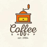 Coffee shop logo with coffee machine color style isolated on background for cafe, shop