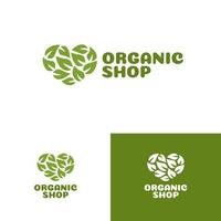 logo de tienda orgánica con corazón formado por hojas vector