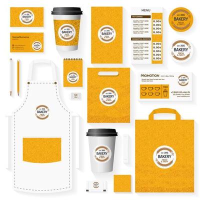 Bakery corporate identity template set with logo consisting of two spica