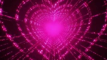 forma de corações de luz roxa de animação em fundo preto.