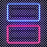 Vector neon horizontal frames set cyan and red color on transparent background