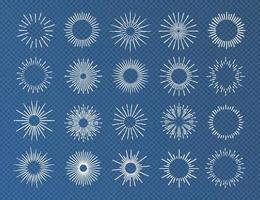 Sunburst set white color isolated on transparent background for decoration vector