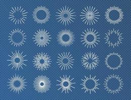 Sunburst set white color isolated on transparent background for decoration vector