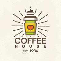 Coffee house logo with paper cup of coffee color style isolated on background for cafe, shop vector