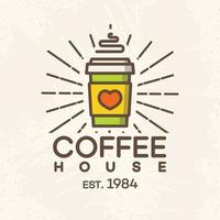 Coffee house logo with paper cup of coffee color style isolated on background for cafe, shop vector