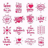 Happy Valentine's day label set with lettering typography wish isolated on white background for use greeting card, stamps, posters and romantic quote. Vector typography congratulations collection
