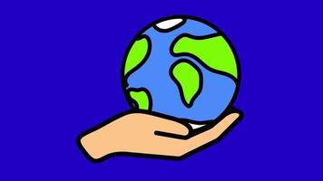 animazione terra blu in mano per il concetto di giorno della terra. video