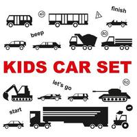 Vector kids car set black color isolated on white background