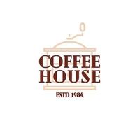 Coffee house logo with coffee machine line style isolated on white background for cafe