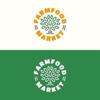 Farm food market emblem set with tree color line style for healthy food shop vector
