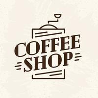 Coffee shop logo with coffee machine line style isolated on background for cafe