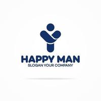 Happy human logo cuan color with silhouette man with hands up for use support and care firm, vector
