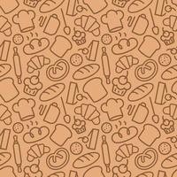 Bakery pattern consisting of baking accessories and food line style brown color vector