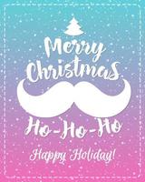Christmas greeting card with white emblem consisting sign Merry Christmas and mustache vector