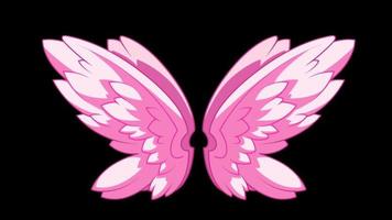 Animation pink wing isolate on black background.