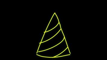 animation gul neonljus tratt form på svart bakgrund. video