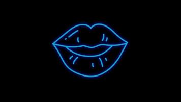 Animation blue neon light mouth shape on black background. video