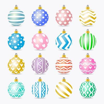 Vector christmas ball set colorful realistic style