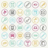 Vector school and education icon set line color style