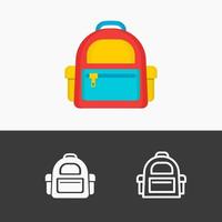 conjunto de iconos de mochila escolar colorido, línea, estilo blanco aislado en el fondo vector