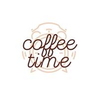 logotipo de cafetería con estilo de línea de color marrón de reloj y señal de tiempo de café vector