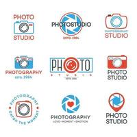 Set of photography logo and photo studio label color. Vector design elements, business signs, logos, identity, labels, badges and other branding objects for your business. Vector illustration