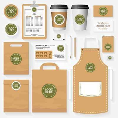 Corporate identity template set with logo for use vegan market.
