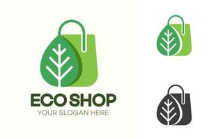 Vector eco shop logo consisting of shopping bag and leaf