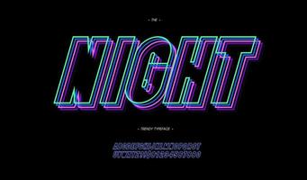 Vector night font 3d bold neon line style