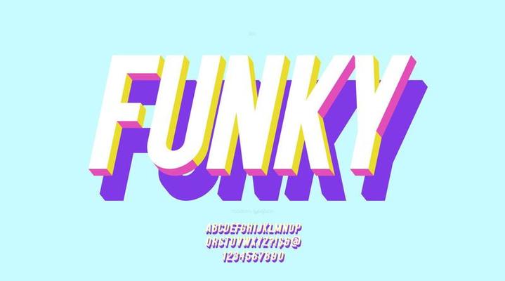 Font 3d bold funky color style