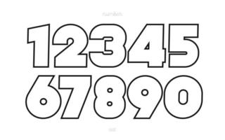 Set of numbers bold line style trendy typography vector