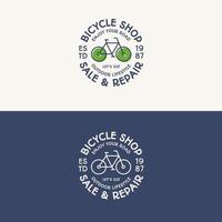 conjunto de logotipos de tiendas de bicicletas que consisten en venta y reparación de bicicletas y letreros para adhesivos de servicio, gira, alquiler vector