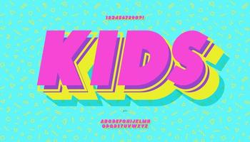 Vector kids font 3d bold colorful style