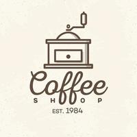 Coffee shop logo with coffee machine line style isolated on background for cafe, shop vector