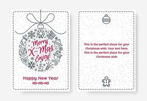 Christmas greeting card set with ball consisting sign Merry X mas enjoy vector