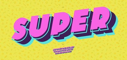 Vector super font 3d bold pop art style