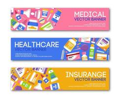 Medical banner set in modern style for healthcare, insurange vector