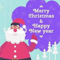 Christmas greeting card with cute santa claus, xmas tree and bubble