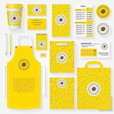 Coffee house corporate identity template set with bean logo