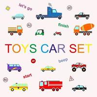 Vector kids car set cartoon color style on white background for scrapbooking