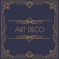 plantilla de tarjeta de invitación art deco y árabe de forma cuadrada con estilo de línea de color dorado de marco vector