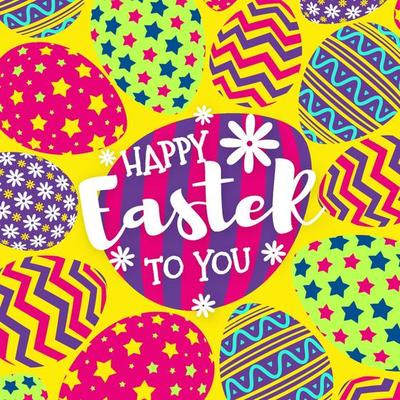 Happy easter to you greeting card with eggs on yellow background for decoration