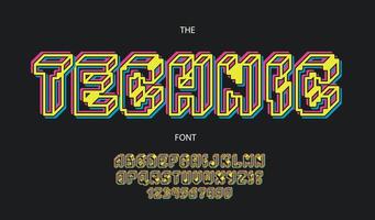 Technic 3d bold font trendy typography vector