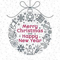 Christmas ball consisting of christmas icons line style and sign Merry Christmas Happy New Year vector