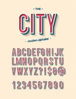 Vector city modern alphabet cool typography. Font for menu, video, illustration, animation